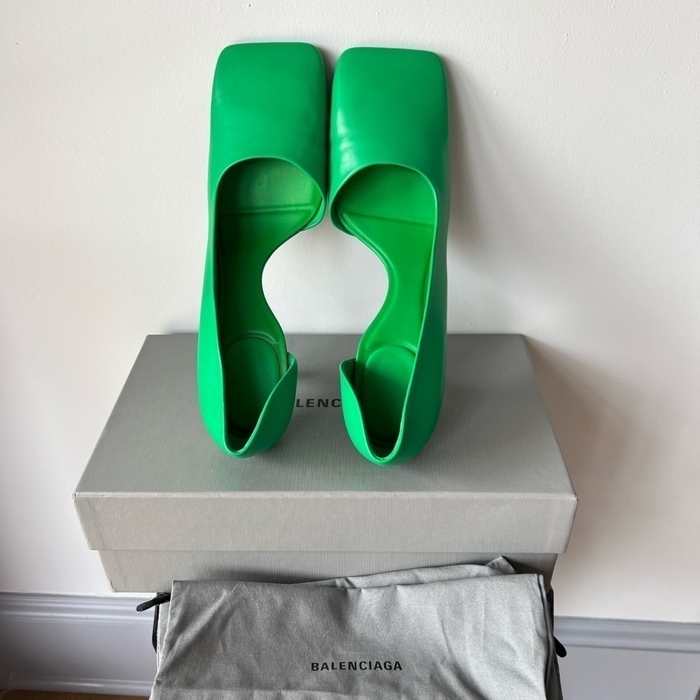 BALENCIAGA Void Square Toe Half d'Orsay Pump: Green